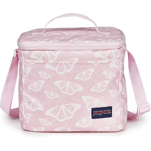image:imageJanSport Super Snack  Insulated Lunch Bag with BPAFree Liner Zipper Top Opening and Adjustable Shoulder Strap NavyFlutter By Pink IceWhitePink Ice