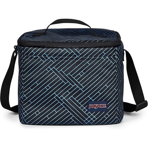 image:imageJanSport Super Snack  Insulated Lunch Bag with BPAFree Liner Zipper Top Opening and Adjustable Shoulder Strap NavyTeam Stripes BlackBlackAzul