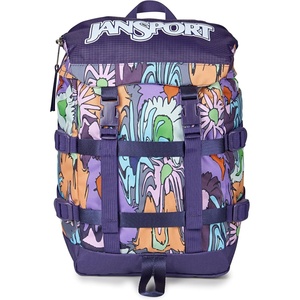 image:imageJanSport Mini Skip Pack  Compact Backpack with Main Compartment Side Water Bottle Pocket and Zippered Accessory Pocket Red TapeMelted Blooms Yellow